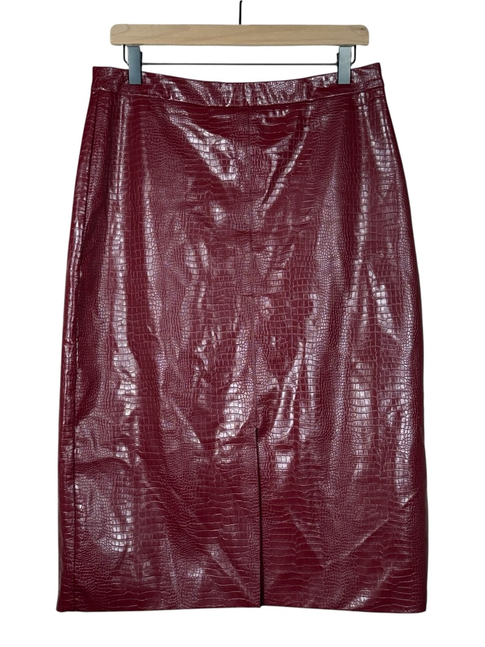 Anthropologie Sunday In Brooklyn Maxine Red Faux Croc Midi Pencil Skirt Size L